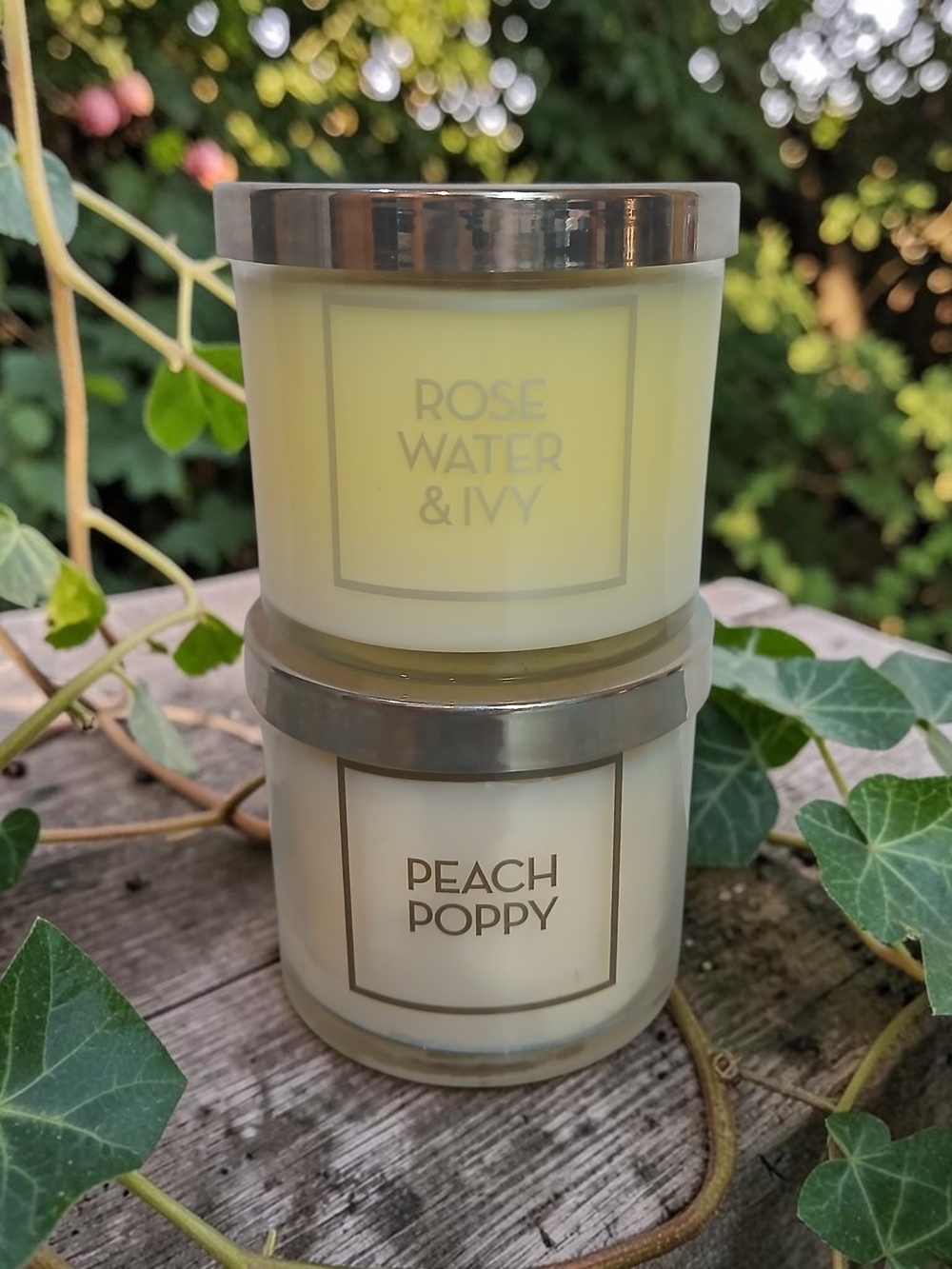 Rose Water & Ivy and Peach Poppy Scented Candles - Set of 2